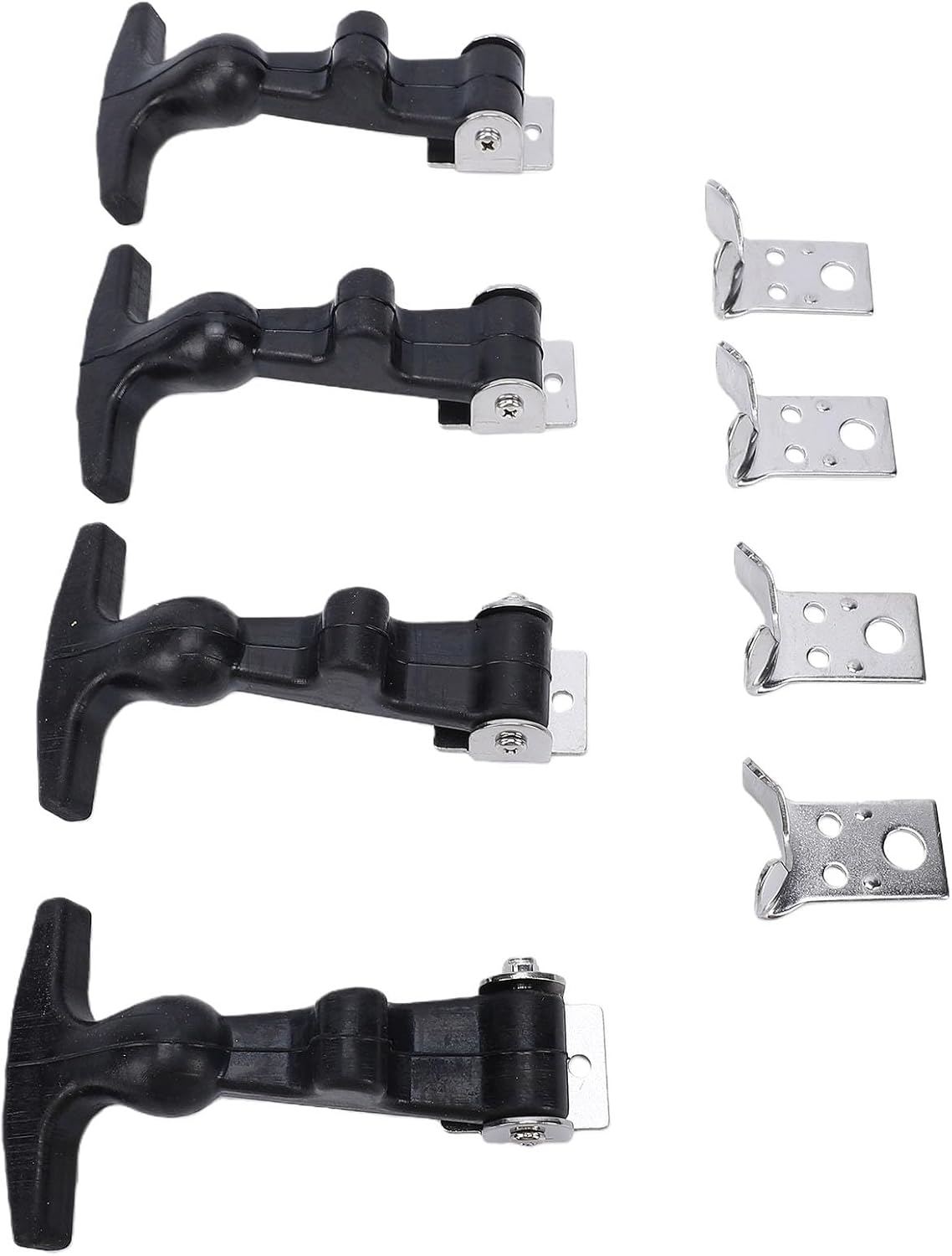 Fafeicy 4Pcs Elastic Steel Hood Catch, Hood Latch Brackets with Rubber Latches and Flexible T Handle 14cm, for Vehicle, RV, Marine Equipment (A124B-3)