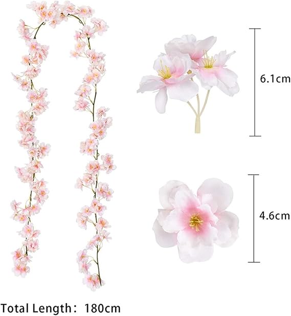 Artificial Flower Vine 2pcs Artificial Flowers Cherry Blossom Sakura Garland Wedding Arch Garden Backdrop Home Party Decoration Silk Fake Plants Vine(1.8m-Rose)