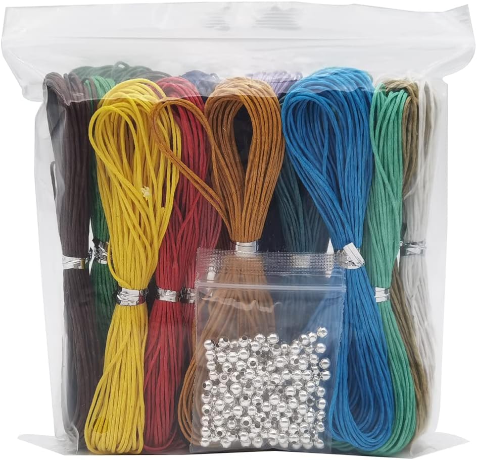 INSPIRELLE 20 Colors 1mm Jewelry Making Beading Crafting Macrame Waxed Cotton Cord Thread with 200 Silver Metal Beads, 10 Yards Each Color - Image 2