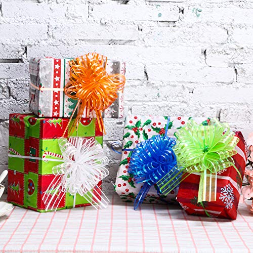 8 Pieces Pull Bow Large Organza Gift Wrapping Ribbon Bow Mixed Color Big Pull Bow For Wedding Gift Baskets, Ribbon Bow For Christmas Wrapping And Decoration, 6 Inches Diameter #TOP4