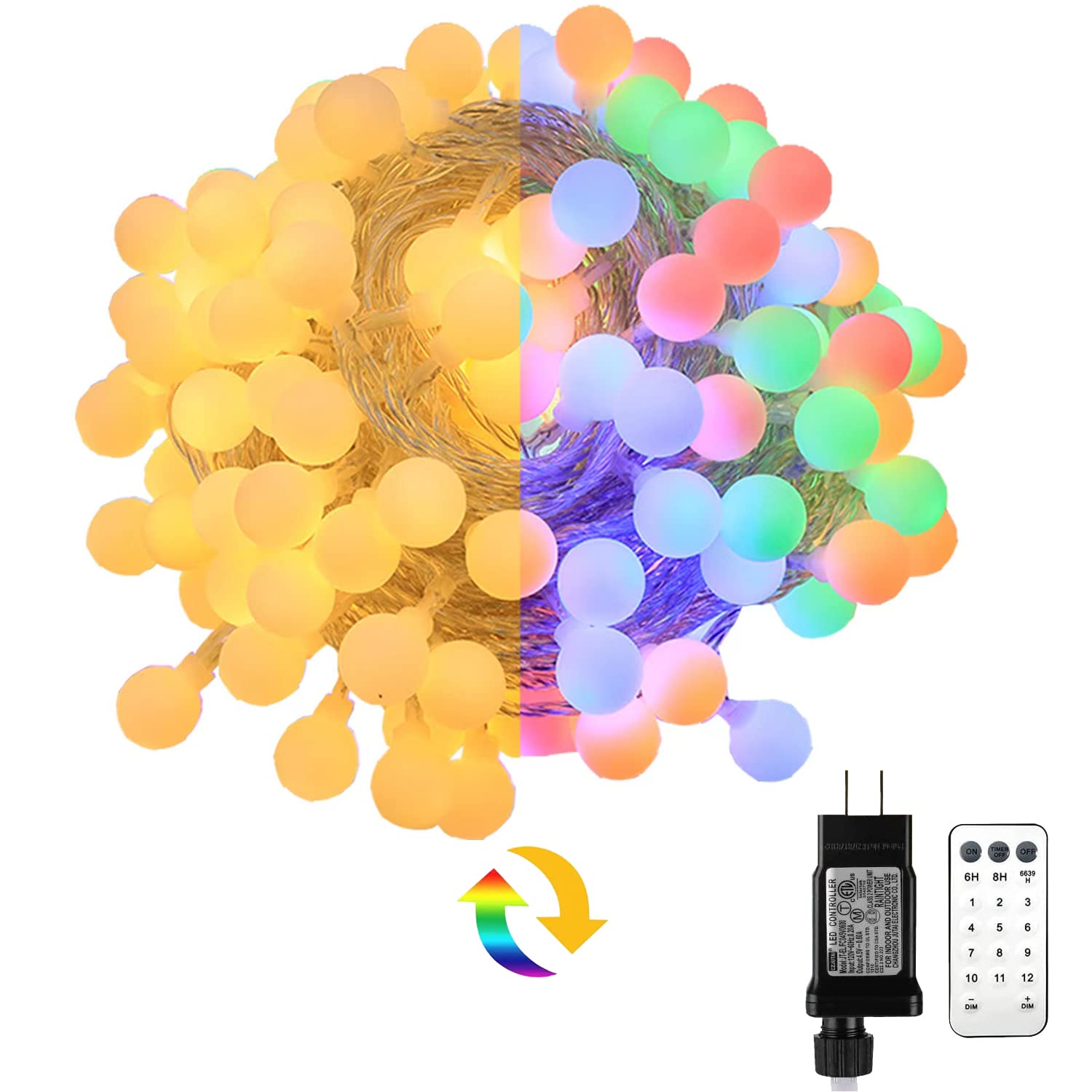 Globe String Lights 65.6 Feet 150 LED,Plug in Fairy String Lights with Remote Timer Extendable, 11 Modes Indoor Outdoor Color Changing Lights for Wedding Bedroom Classroom Patio Garden