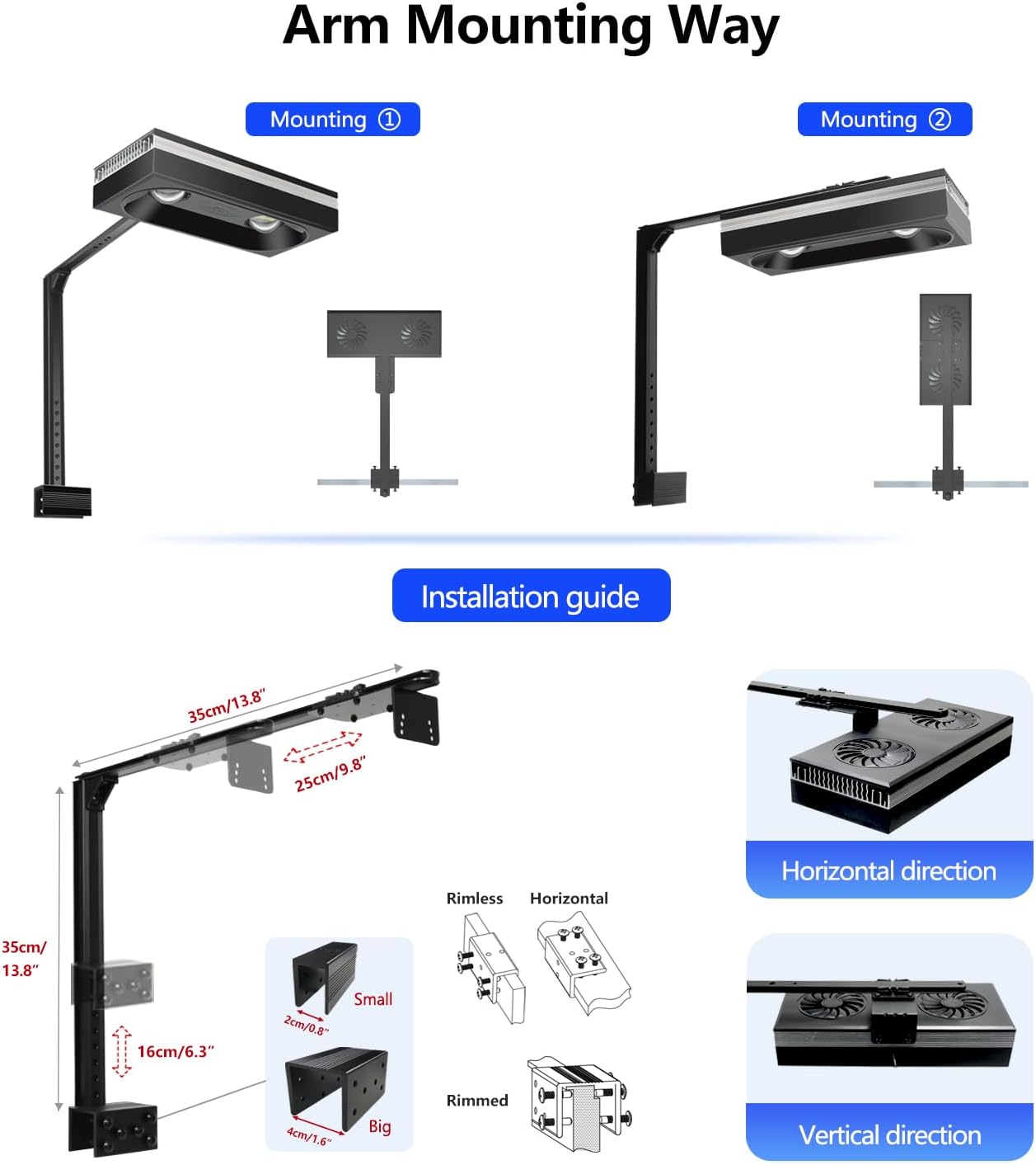 PopBloom RL180 LED Aquarium Light, Smart APP Control Fish Tank Light Reef Lights for Coral 80CM 30inch Marine Tank, Arm Mounting Aquarium Light