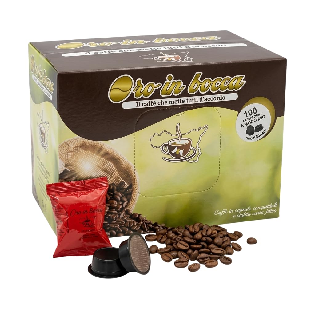 Oro in Bocca Capsule Compatibile con Lavazza A Modo Mio – Miscela Decaffeinata a Vapore Naturale, Espresso Morbido ed Equilibrato, Aroma Ricco, Gusto Autentico Italiano (Dek) (200, Decaffeinato)