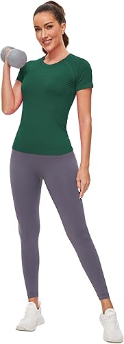 Miniatura 5 de MathCat Camisetas de entrenamiento para mujer, de manga corta, sin costuras, para yoga, deportes, transpirables, para gimnasio, atletismo