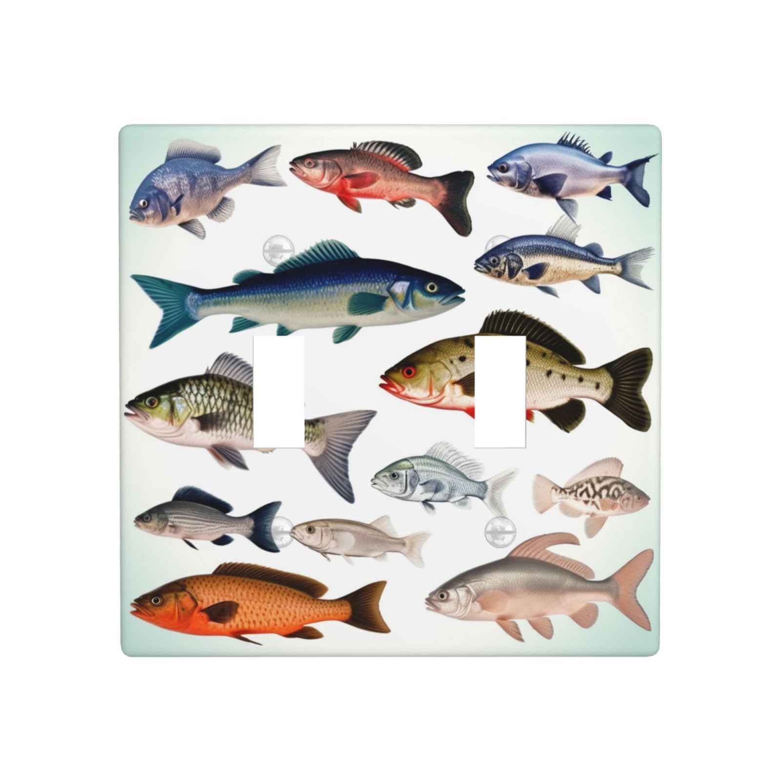 Decorator Double Toggle Light Switch Covers Different Fish Wall Plate 2-Gang Standard Size 4.5" x 4.5" Double Toggle Switch Wallplate Decorative 2 Gang Wall Switch Plate Covers