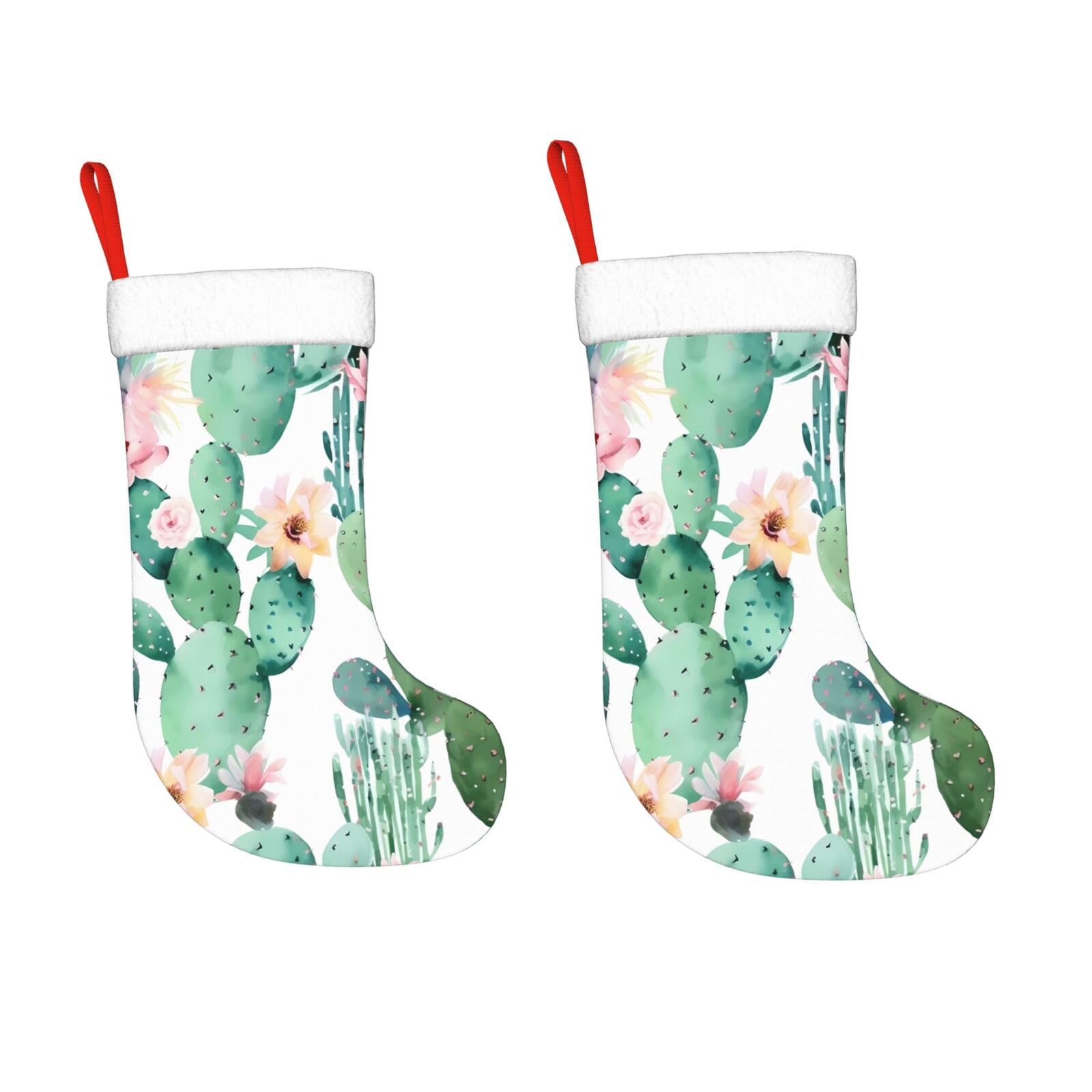 KLOPH 2 Pack 18 Inches Christmas Stockings Personalized Cactus Pattern Xmas Stocking Hanging Decoration Fireplace Stocking for Holiday Xmas Tree Christmas Fireplace Decor Gifts