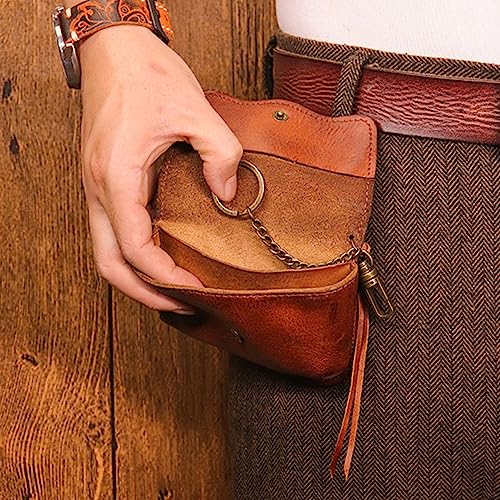 1PCS Leather Change Purse Key Coin Purse in Cowhide Leather Genuine Leather Wallet Coin Purse for Men and Women (Light brown)4