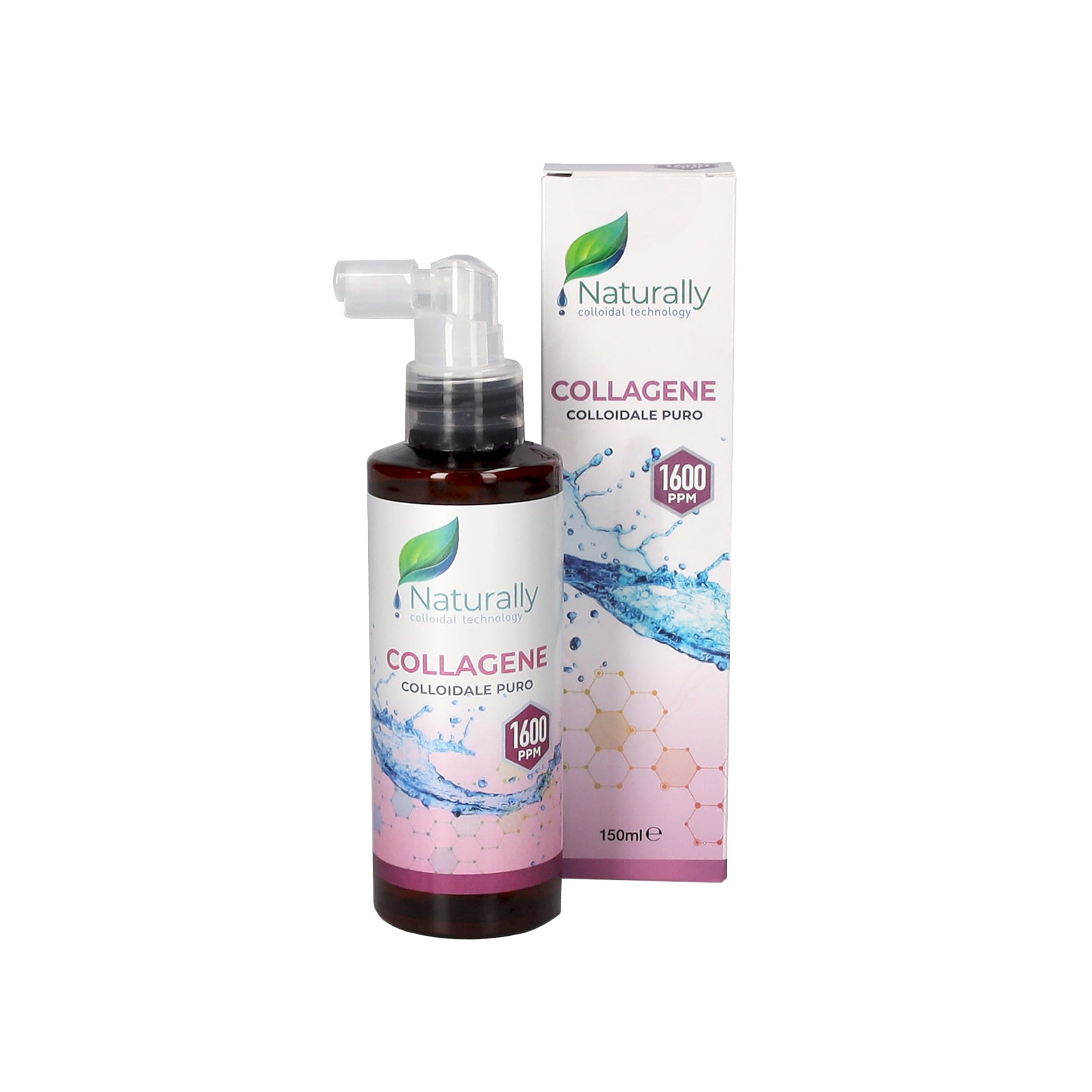 NATURALLY - Collagene Colloidale 1600 PPM 150 ml | Pelle più radiosa, tonica e sana - Contrasta in modo efficace segni dell'invecchiamento e le linee sottili | Flacone spray - Made in Italy