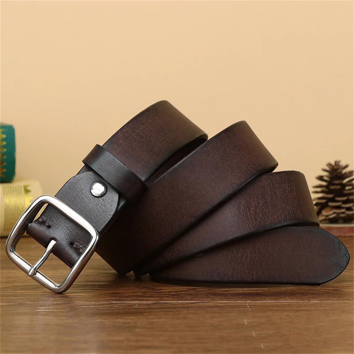 3,8 Cm Gürtel Mit Edelstahlschnalle, Retro-Herrengürtel Aus Echtem Rindsleder, Weicher Jeansgürtel Für Herren