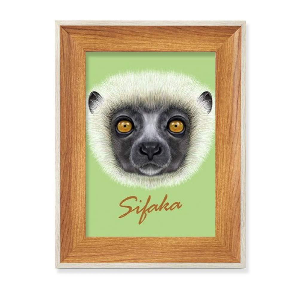 Cadre photo bois Singe Blanc Sifaka peinture d'art pour ecran de table