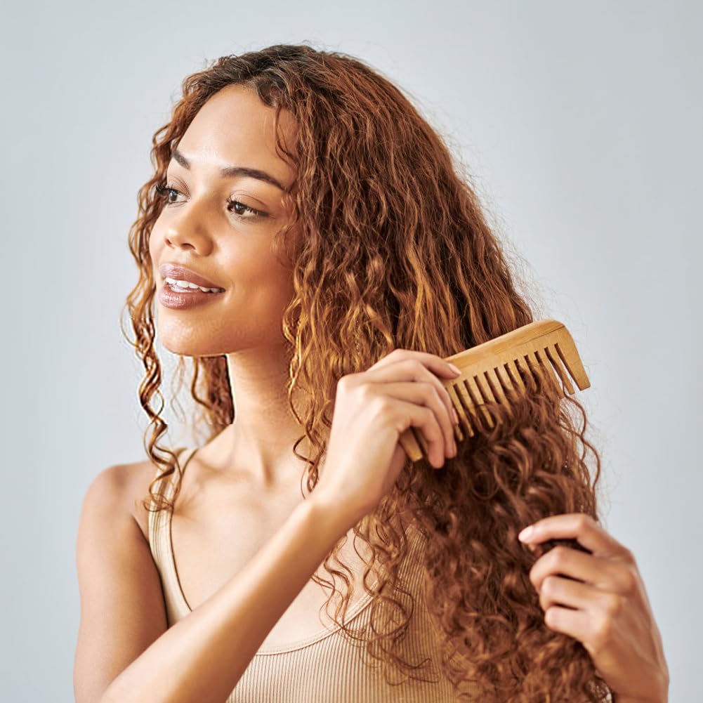 Bamboo Wide Tooth Comb for Curls 2 Pack Wooden Comb for Hair Bamboo Comb Handmade Wooden Hair Comb Anti-Static Large Tooth Comb Detangler Comb for Women Curly Wavy Thick Hair - Image 3
