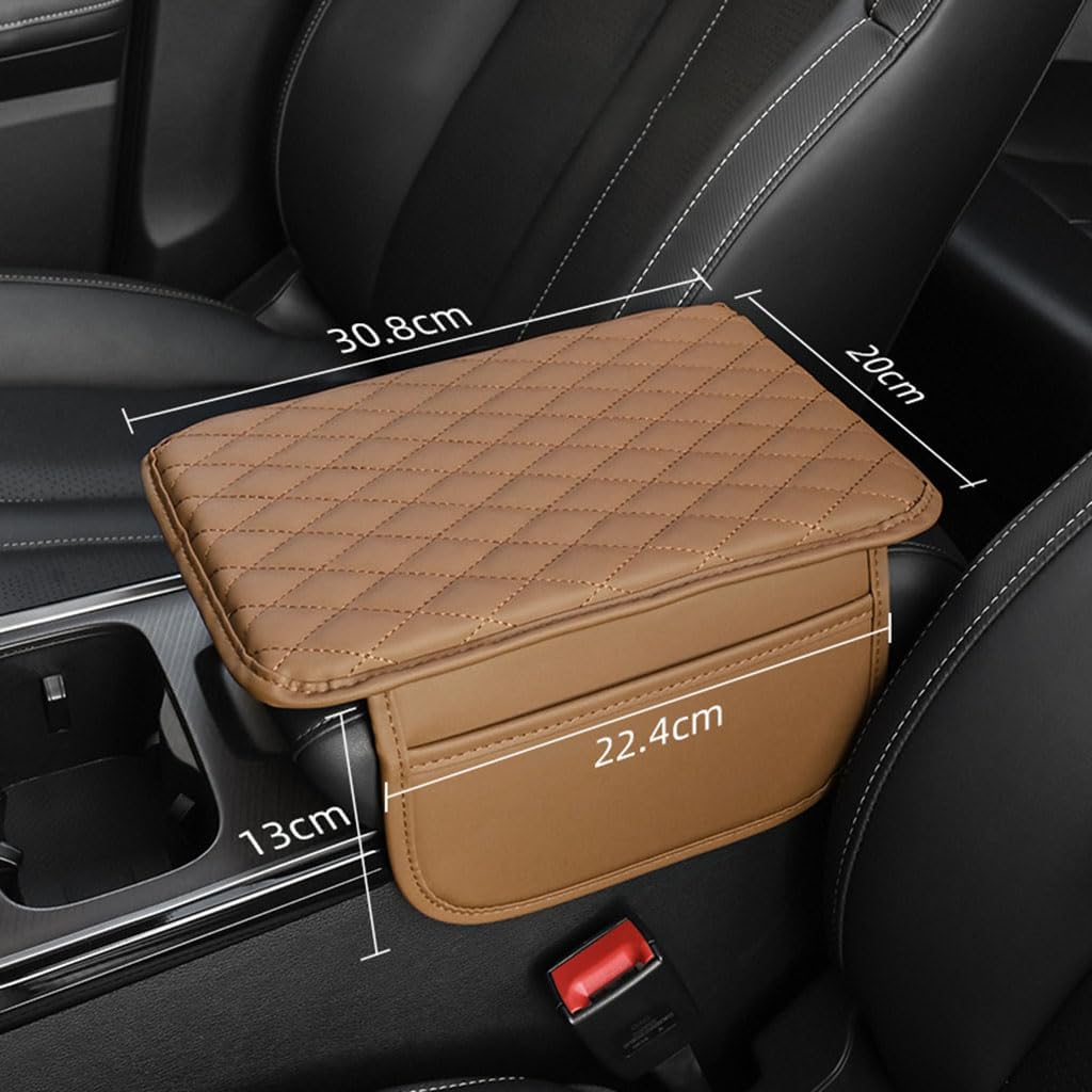 Center Console Cover for BMW 3 Series Coupe E92 2006 2007 2008 2009 2010, Leather Anti-Slip Armrest Cover Armrest Cushion with Storage Bags Car Accessories,Brown2