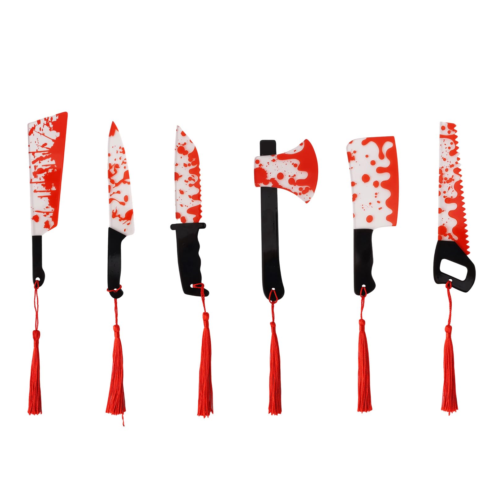 6pcs Halloween Horror Bookmarks Set, Novelty Acrylic Bloody Knife Book Markers with Red Tassels Gothic Page Make Holders for Halloween Party Favors Reader Booklovers Gifts