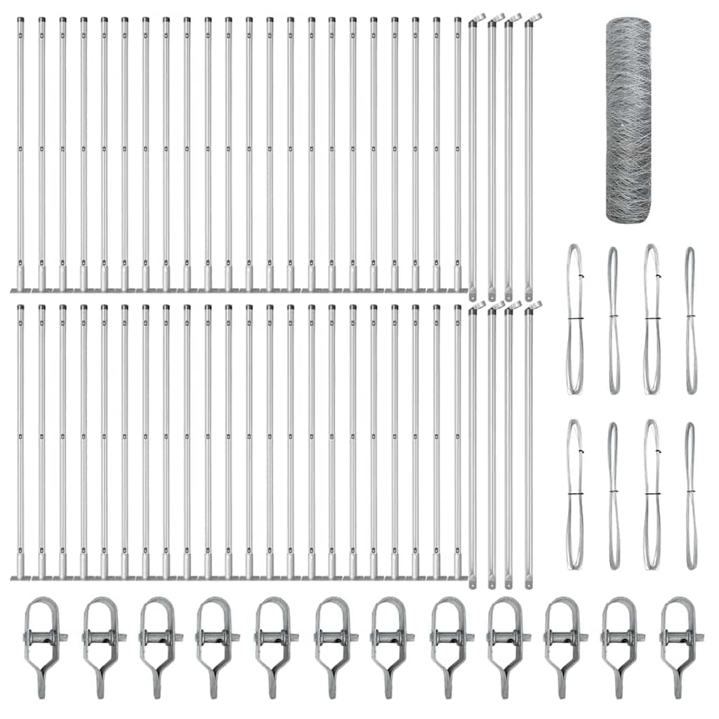 Steel Fence Post Silver 100 x 0.5 m 36 mm Mesh Outdoor Garden Security Barrier Kit with Concrete Posts, Corrosion Resistant Weatherproof Heavy Duty Fencing