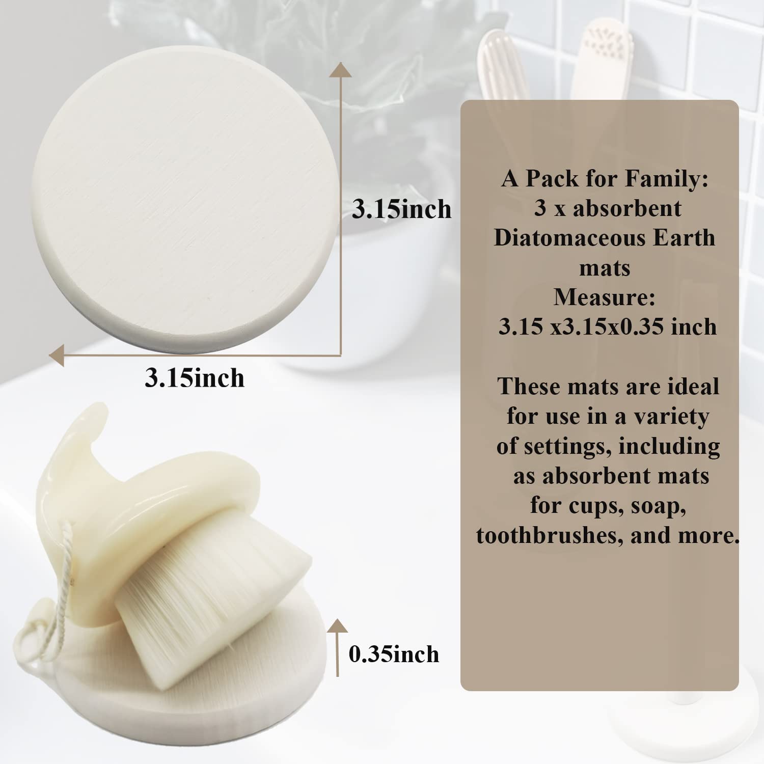 Lot De 4 Plateau Terre De Diatomée, Dessous De Verre Absorbants En