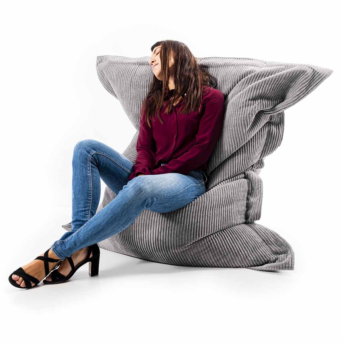 LIVEDECO - Housse Vide Pouf Géant XL Intérieur Velours Côtelé Gris ClairBiG52