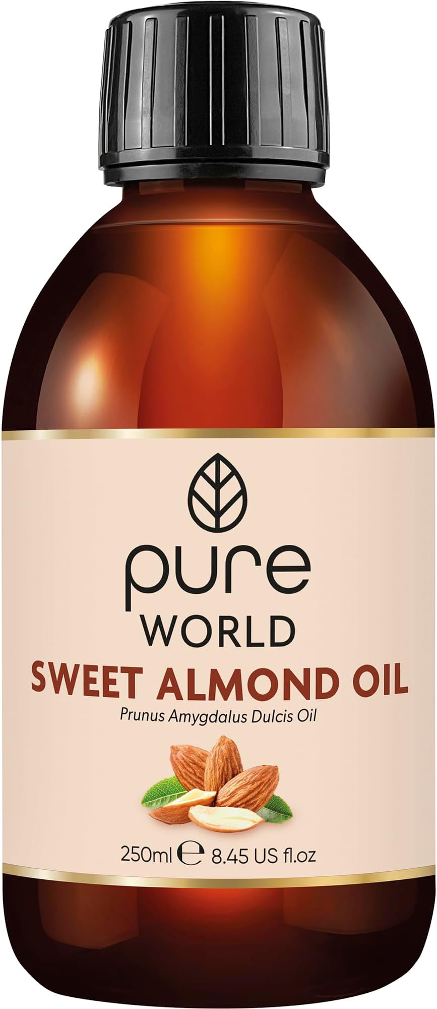 Pure World Natural Sweet Almond Oil 250ML 100% Pure, Undiluted Cold Pressed Premium Quality Almond Oil Freshly Pressed – Massage, Skin, Nails, Body and Face,. Edible Vegan