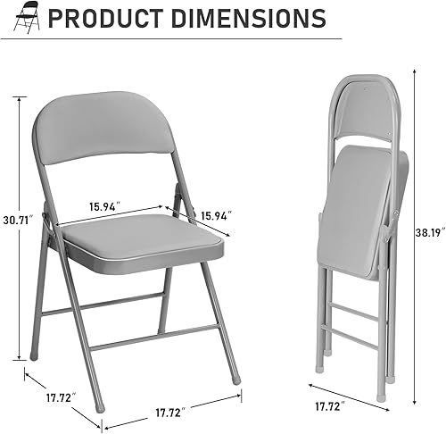 Miniatura 3 de Paquete de 6 sillas plegables grises con cojín acolchado y respaldo para exteriores, sillas plegables comerciales apilables portátiles con marco de