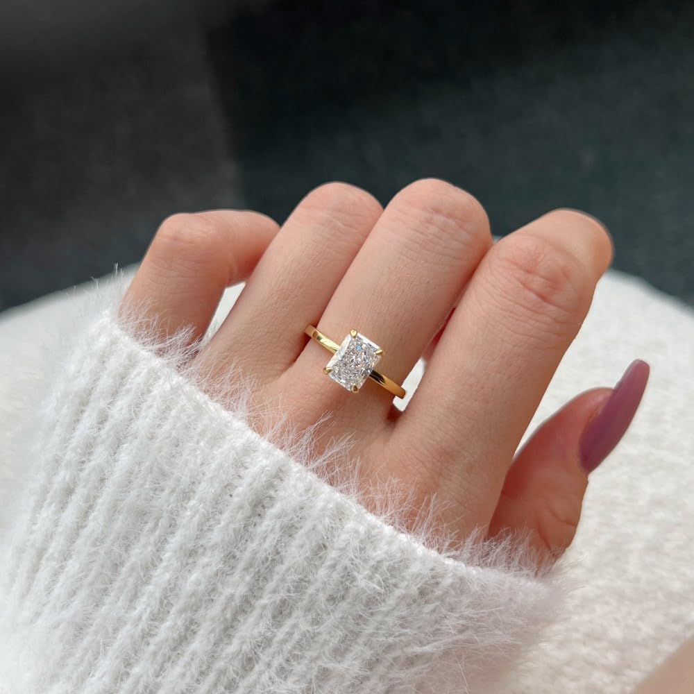 2CT Lab Grown Diamond Wedding Band, Radiant Cut Engagement Rings for Woman, D Color VVS1 18K White Yellow Gold Vermeil Promise Ring, Simulated Diamond Ring