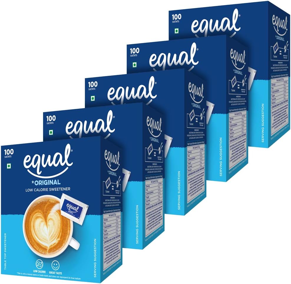 Equal Original Low Calorie Sweetener, Sugar Free, Low Calories, Sugar Control, 100 Sachet, Pack of 5