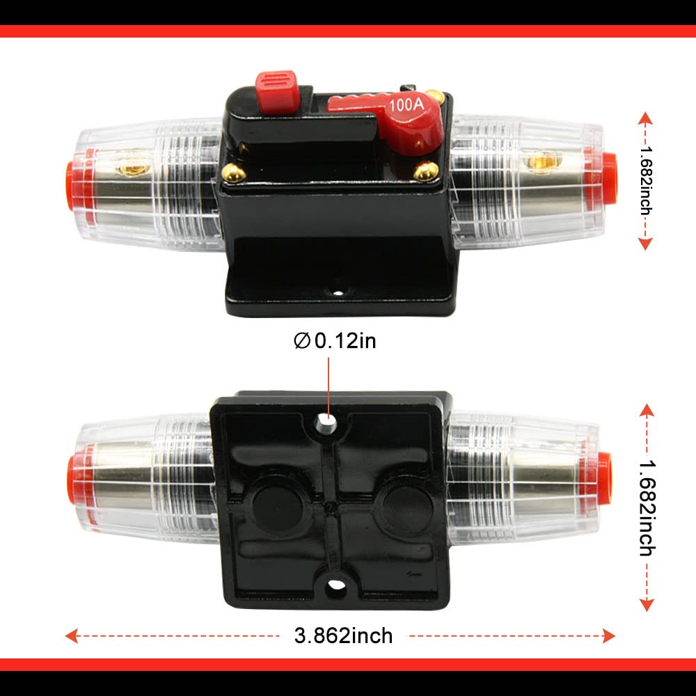 Apeixoto Car Audio 100Amp Resettable Fuse Circuit Breaker for Audio System Protection 12-24V DC for Car Audio Amps Overload Protection Fuse (100A) : Automotive