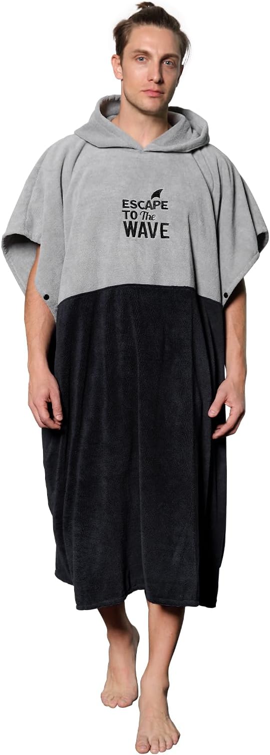 Vulken Bathrobe with Hood, Surf Poncho for Changing Public Men L XL Large Thick