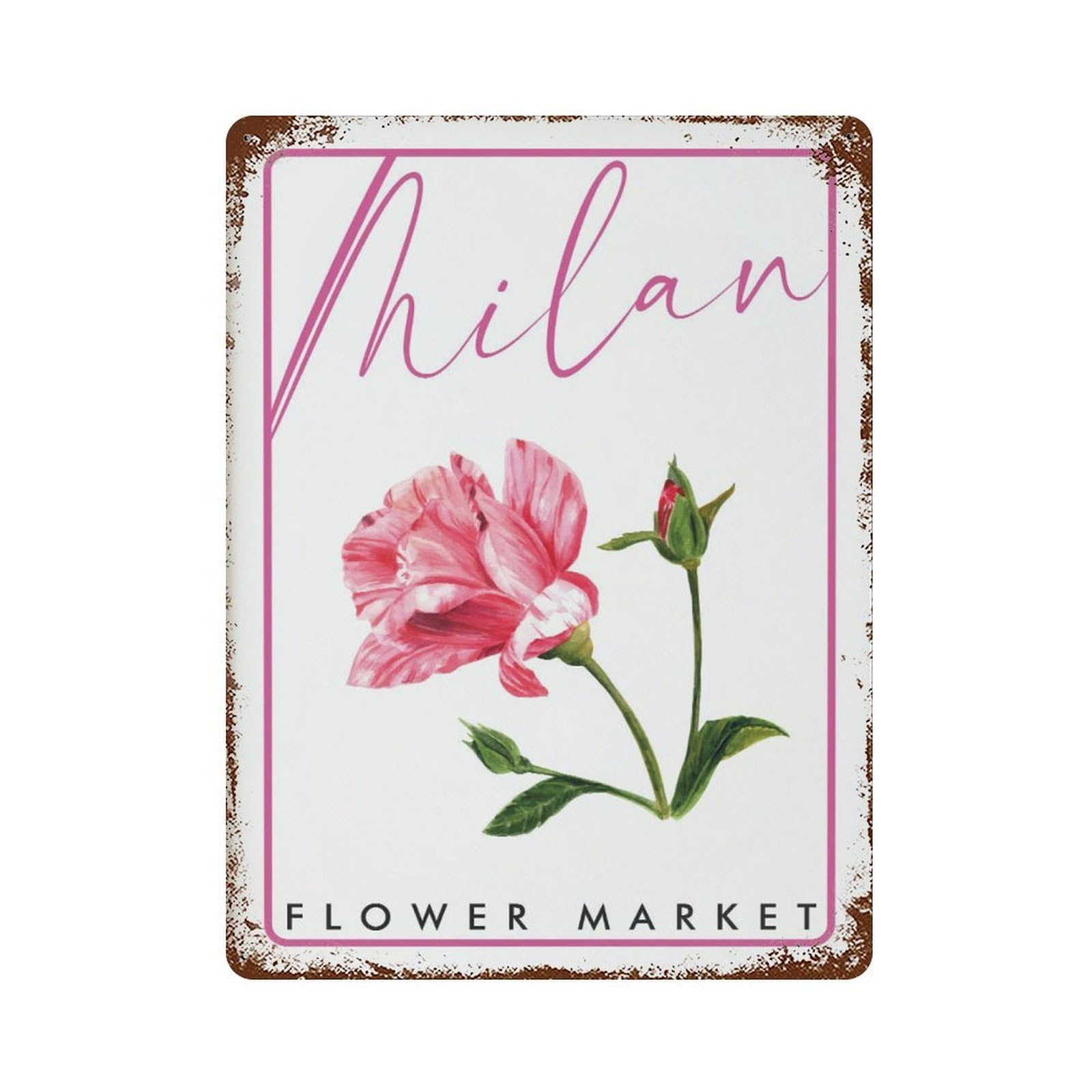 xiaoxiaoshen Milan Flower Market Botanical Wall Decor Art Metal Tin Poster Modern Home Decor Art Home Bar Shop Decorations Vintage Sign 40x30cm