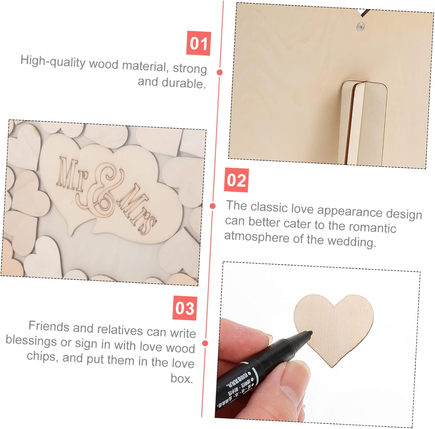 PRETYZOOM 1set Heart-Shaped Wedding Guest Book Alternative Creative Rustic Wedding Decor Easy Assemble Guest Signature Guideline for Showers and Design Signs