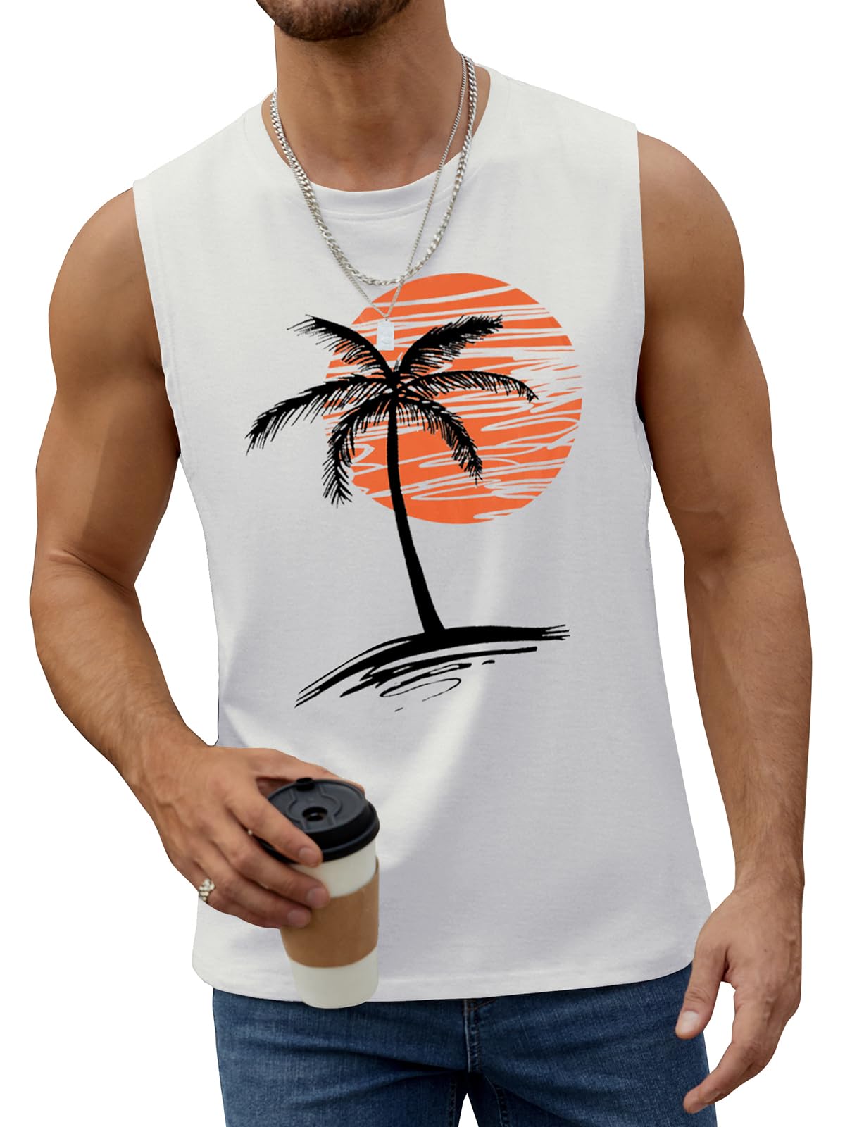 Tank Top Herren Ärmelloses Baumwolle Sport Tops mit Printed T Shirt Unterhemden Muskelshirt Männer Fitness Gym Trägershirts Tee Tops