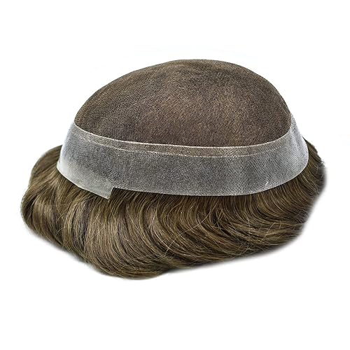 Vista 128 de Toupee for Men Real Human Hair Piece French Lace with Poly Skin Around Hair System 8x10 inch Mens Toupee Hair Unit Protesis Capilar Para
