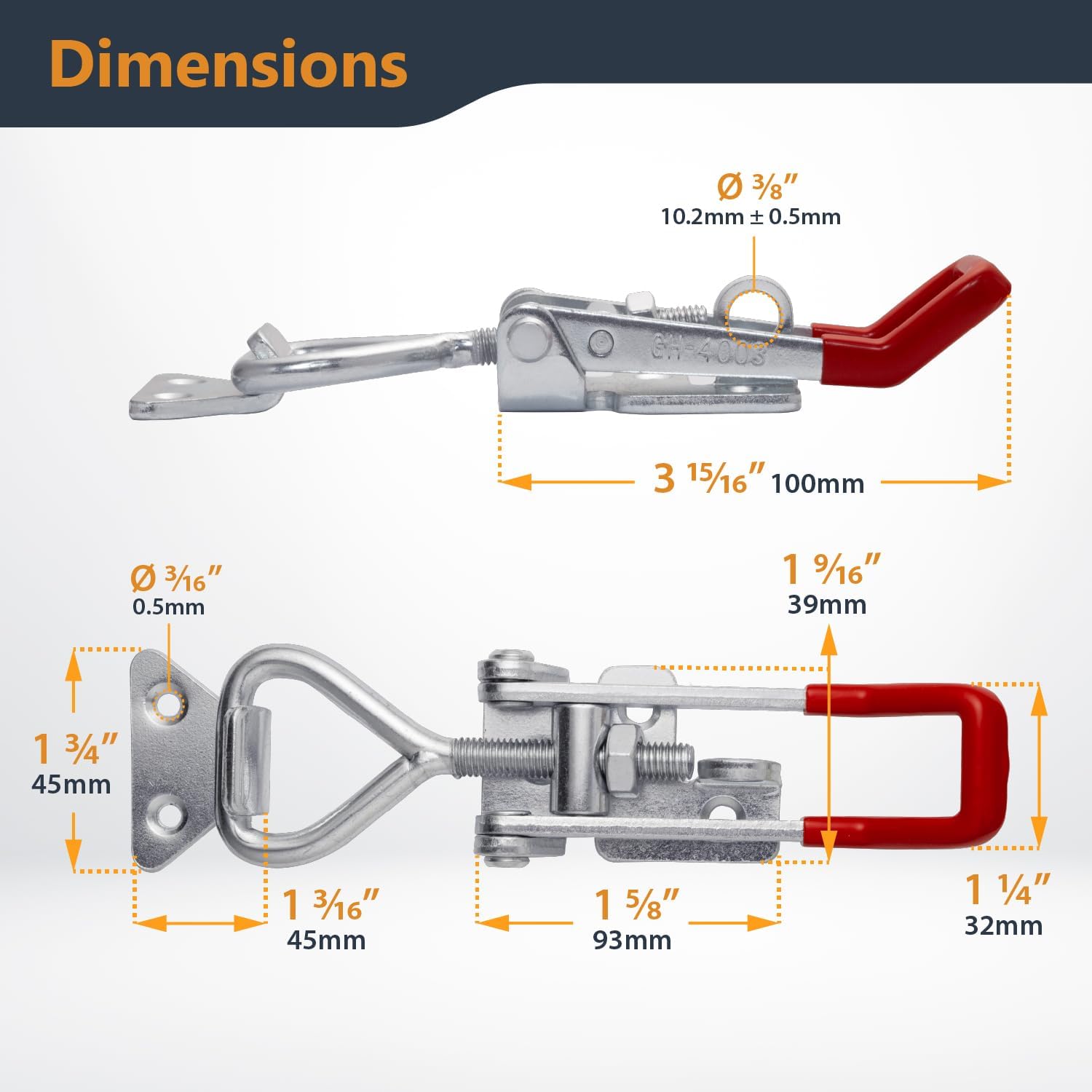 POWERTEC 4PK Heavy Duty Toggle Clamp Latch, 1320 lbs Holding Capacity, 4003 Adjustable Quick Release Pull Action Latch with Lock Hole for Smoker, CNC, Woodworking Jigs & Fixtures (20347-P4)