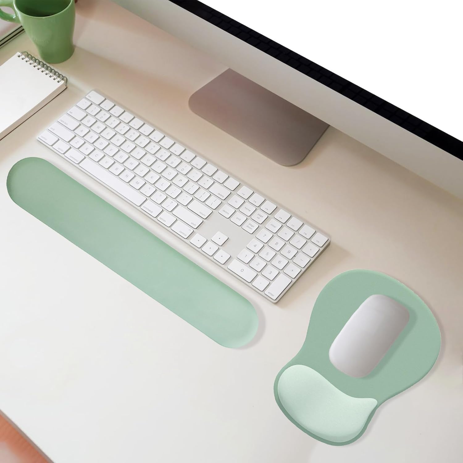 Gel Mouse Pad with Wrist Rest, Ergonomic Office Keyboard Wrist Rest and Mousepad with Wrist Support, Computer Mouse Pad with Non-Slip PU Base and Desk Accessories Mat for Home & Gaming, Green