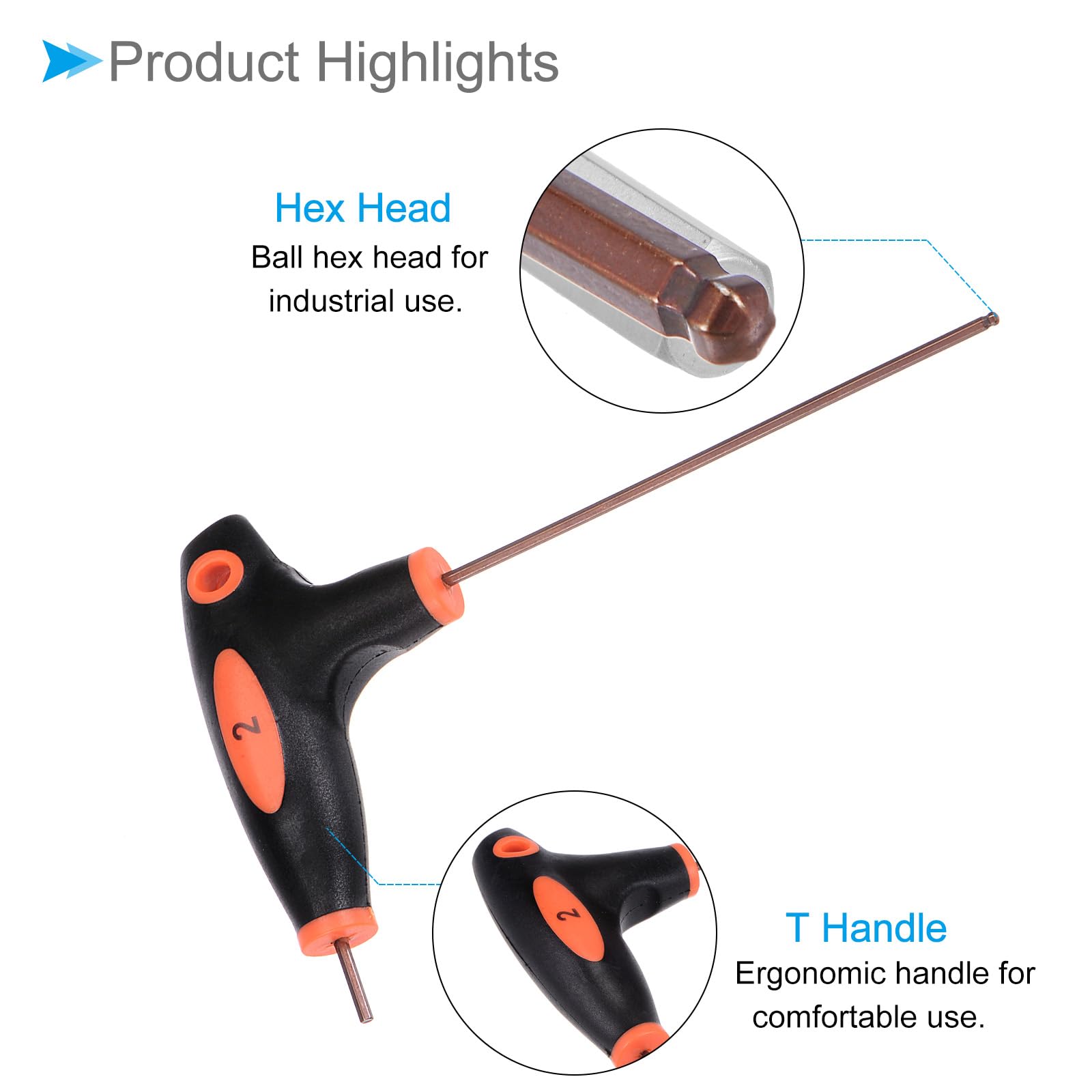 CoCud T-Handle Ball End Hex Key, 2mm Hex, S2 Steel Metric T-Key Wrench Red - Image 4