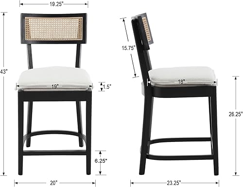 Miniatura 3 de Taburetes de bar de ratán de altura de mostrador, taburetes modernos de mostrador de 26 pulgadas con respaldo de bastón, sillas de bar de mediados