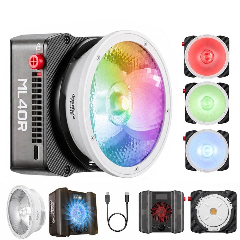 Godox ML40R LED RGB portátil, luz COB de Palma, batería incorporada, Control App/NFC, Compatible con Montura Godox, iluminación compacta para Youtube y fotografía