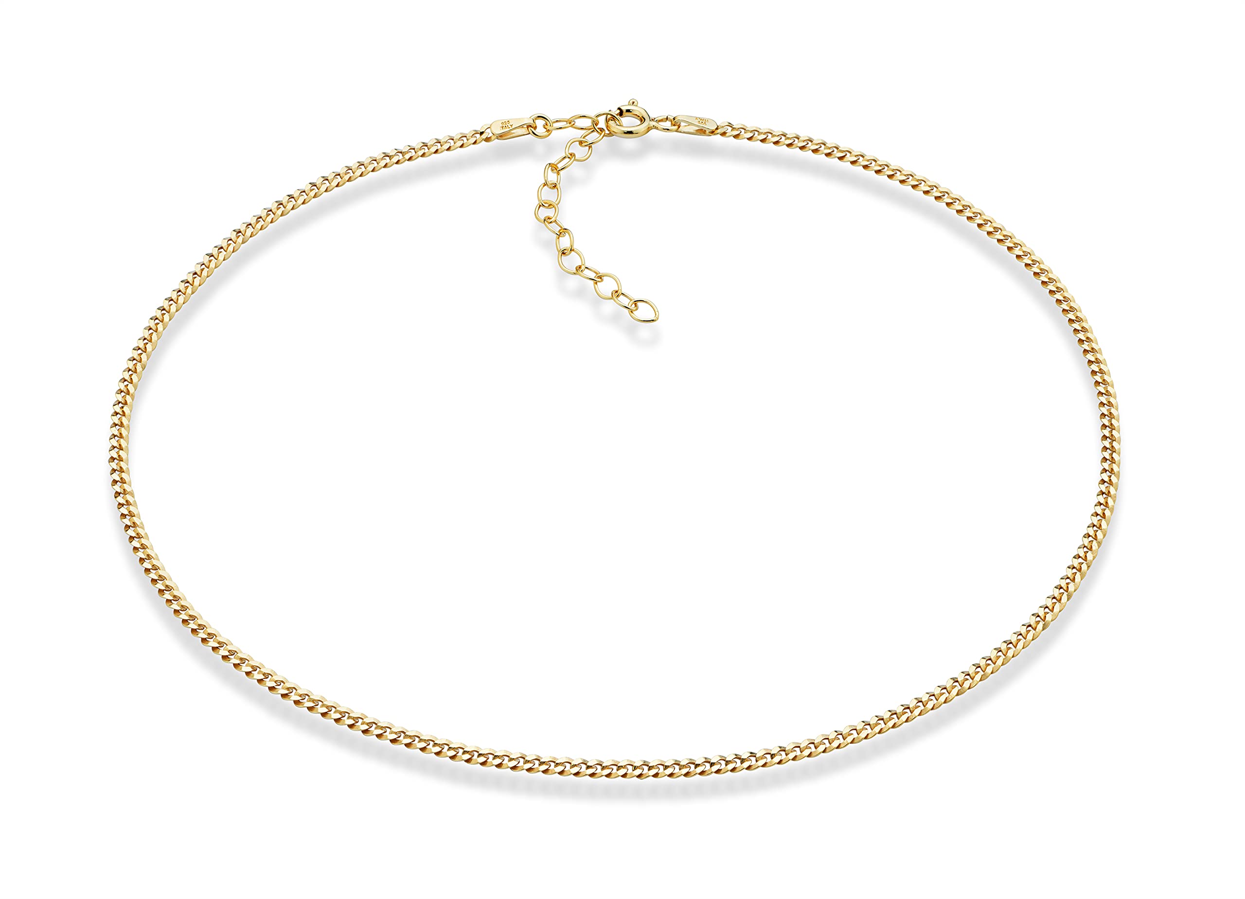 Miabella 925 Sterling Silver, 18K Gold Plated 925 Sterling Silver Figaro, Beaded Singapore, Sparkle, Cuban Link Chain, Choker Necklace for Women Made