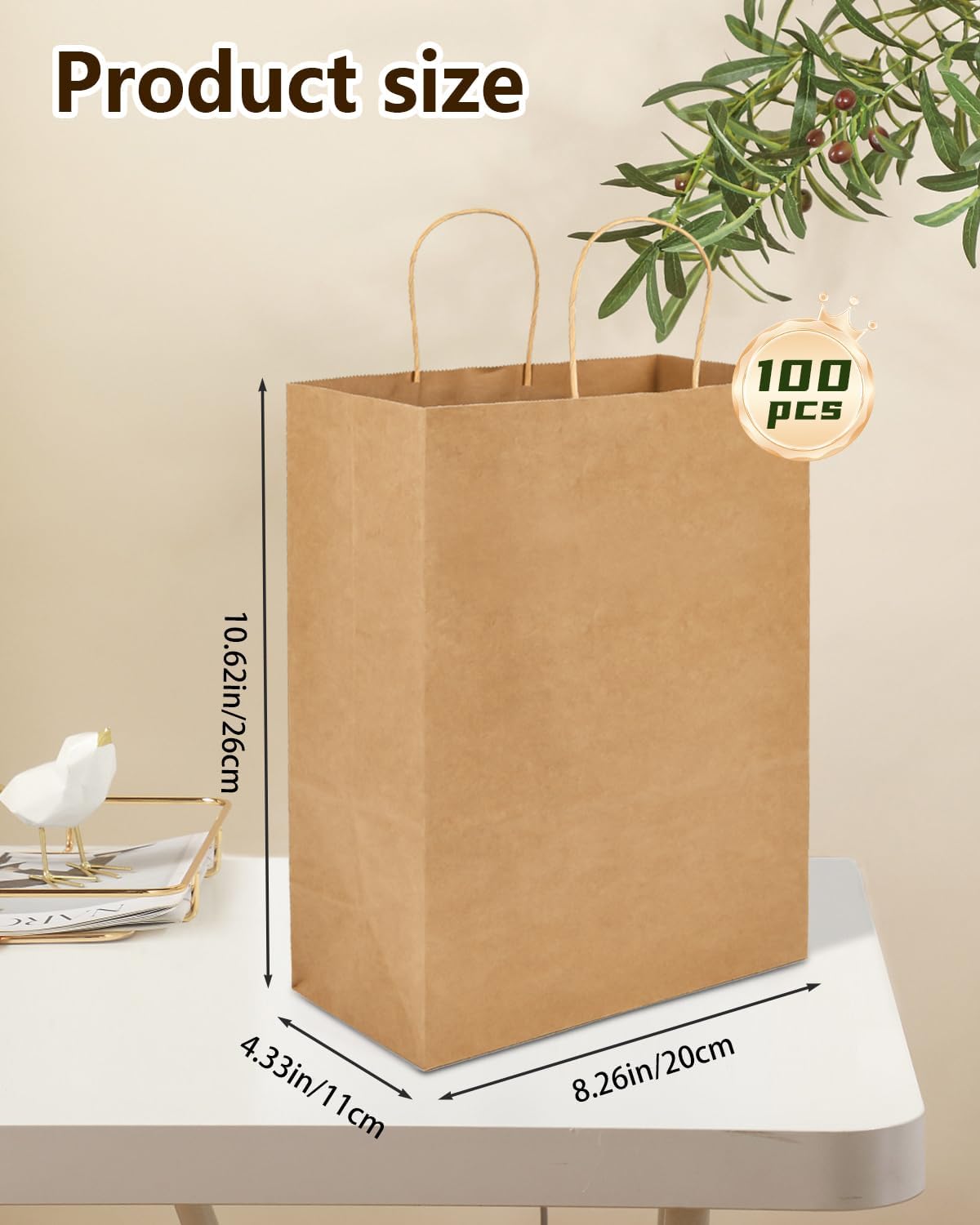 Amazingcraft Gift Bags 8x4.25x10.5 100Pcs Brown Paper Bags with Handles Bulk for Wedding, Party Favor, Grocery, Shopping, Retail, Merchandise Medium Kraft Paper Sacks - Image 2