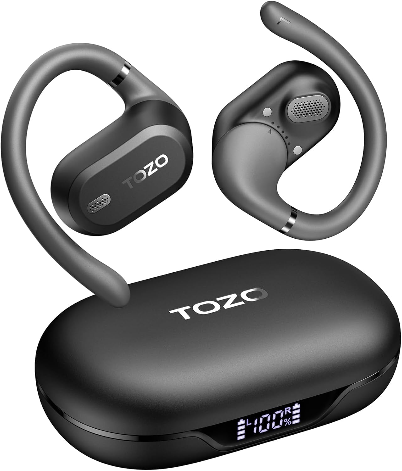 TOZOOpenWear Open-Ear Headphones, Adjustable Ear Hooks, Ultra-Comfort, Punchy Bass Bluetooth Headphones 5.4 with Smart Digital Display, ENC Noise Cancelling Running Headphones, Fast Charging