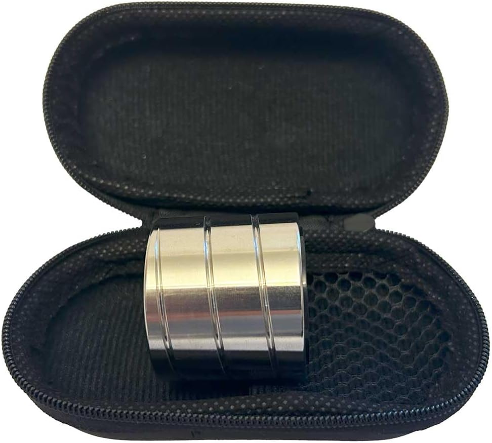 Kinetic Spinner Cylinder for Office or Gift, Adult Desktop Toy, Mesmerizing 40 mm (1.5 in.) Optical Illusion Stress Relief Gadget w/Case, Silver