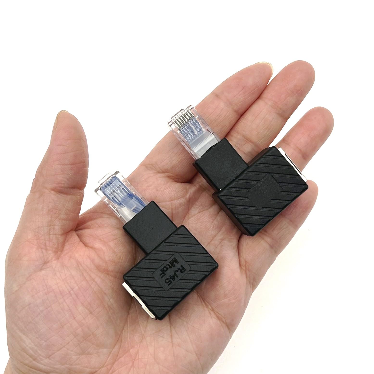 Lot de 2 adaptateurs Ethernet RJ45 mâle vers femelle à angle droit Cat6/Cat5e