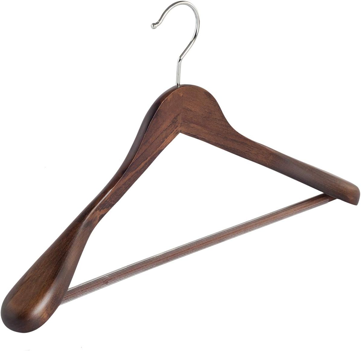 THE CLOTHES HANGER GIANT 4 x Jacket/suite hanger walnut lacquered, hooked style with non-slip trouser bar and wide shoulders (45 mm), 45 cm