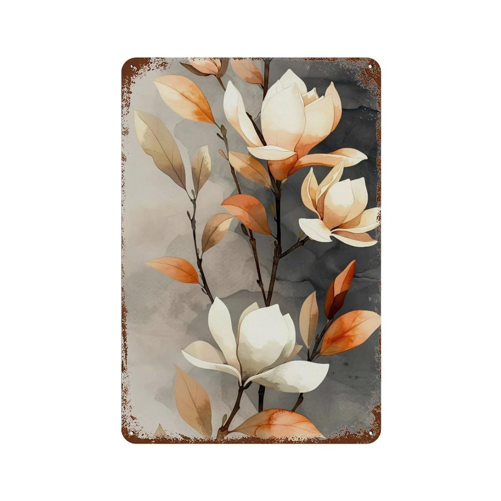 WIHYRTUI Soft Gradient Neutral Foliage Cream Orange Floral Motif 03 Wall Retro Iron Metal Tin Sign Vintage Art Poster Modern Home Cofffee Club Art Bar Shop Decor Style 30x20cm