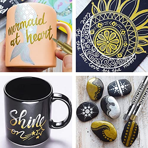 Hi.fancy Gold And Silver Pens Art Metallic Markers Pens 4 Silver Pens And 4 Gold Pens 0.5Mm Soft Tips For Black Paper, Card Making, Scrapbook Diy Album, Fabric Painting #TOP5
