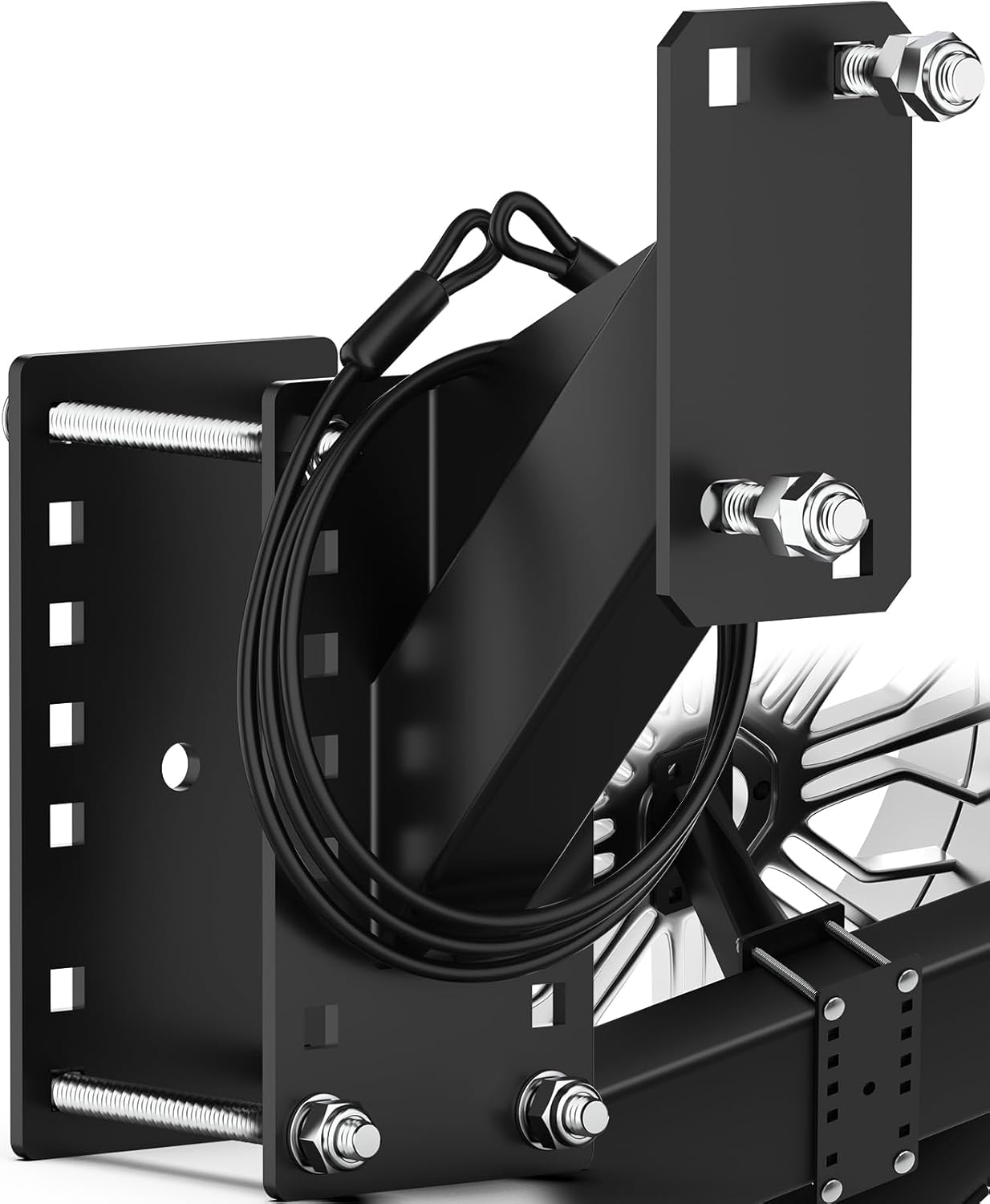 PAULINN Universal Trailer Spare Tire Mount with Anti-Theft Rope - Fits 4/5/6 Lug Wheels on 4-5.5" Bolt Patterns, 150 lbs Capacity for Boats, RVs, Utility Trailers