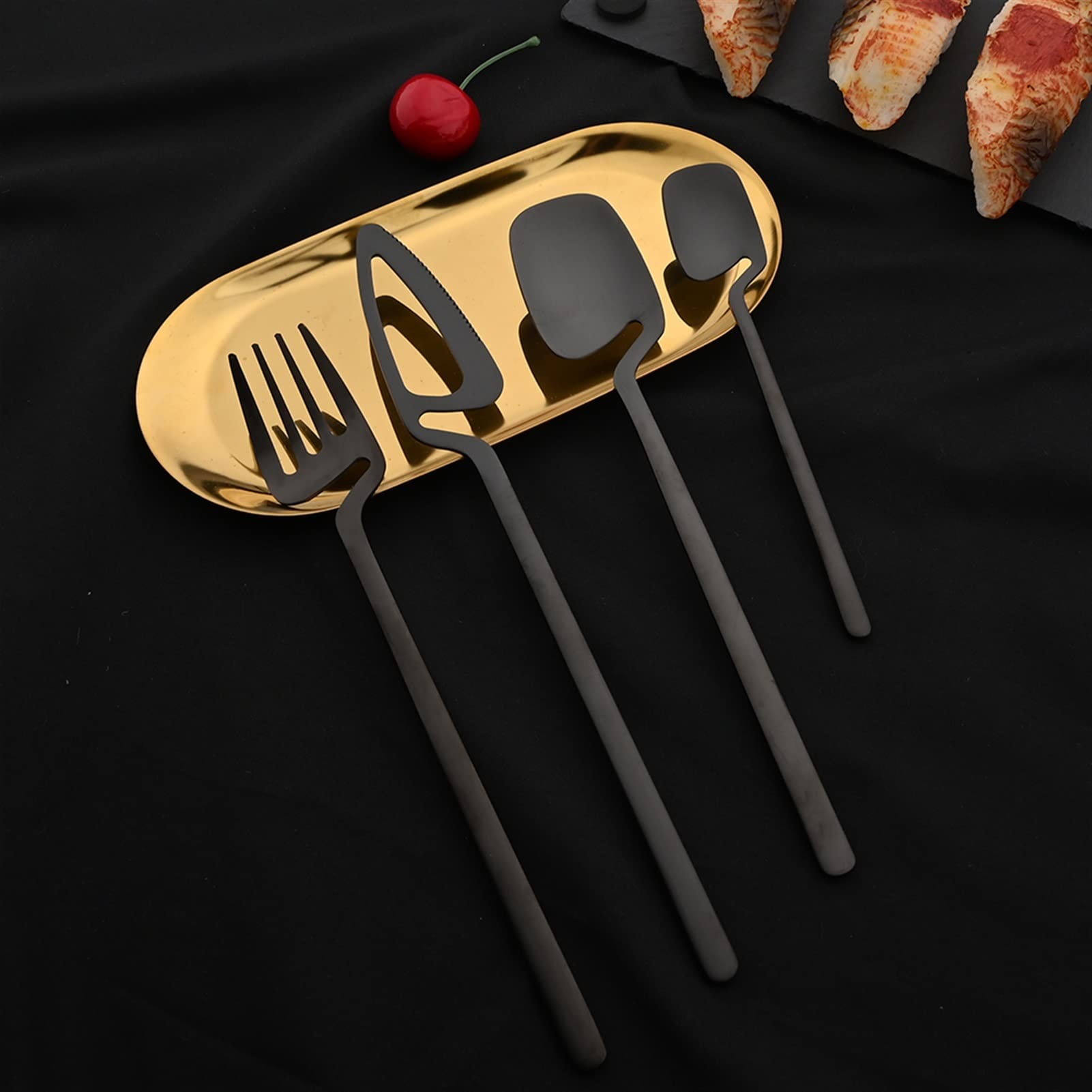 Juego de Cubiertos de 16 Piezas, Negro Mate, de Acero Inoxidable 304, con Cuchillo, Tenedor y Cuchara, para la Cena, Juego de vajilla de Cocina.