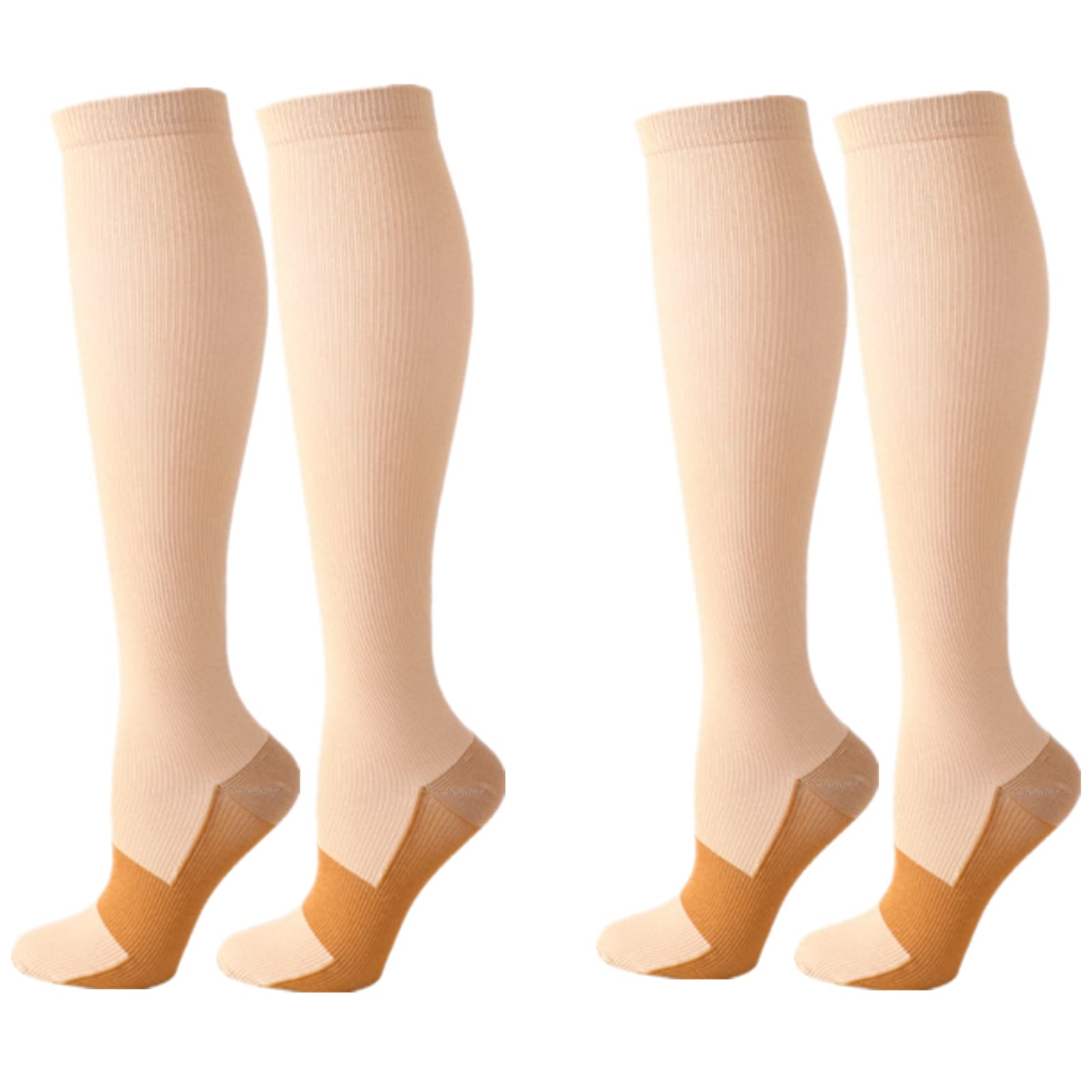 Compression Socks for Women Men, 2 Pairs 20-25mmHg Knee High Socks Compression Stockings for Sport, Athletic, Edema, Diabetic, Varicose Veins, Travel, Pregnancy, Nursing (XXL, Skin+Skin)