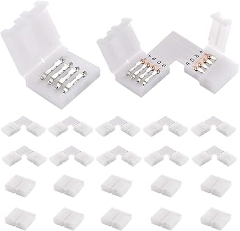 4 Pin RGB LED Light Strip Connectors 12V 72W 10mm L Shape led connectors for SMD 5050 Multicolor LED Strip 20Pcs [Energy Class F]