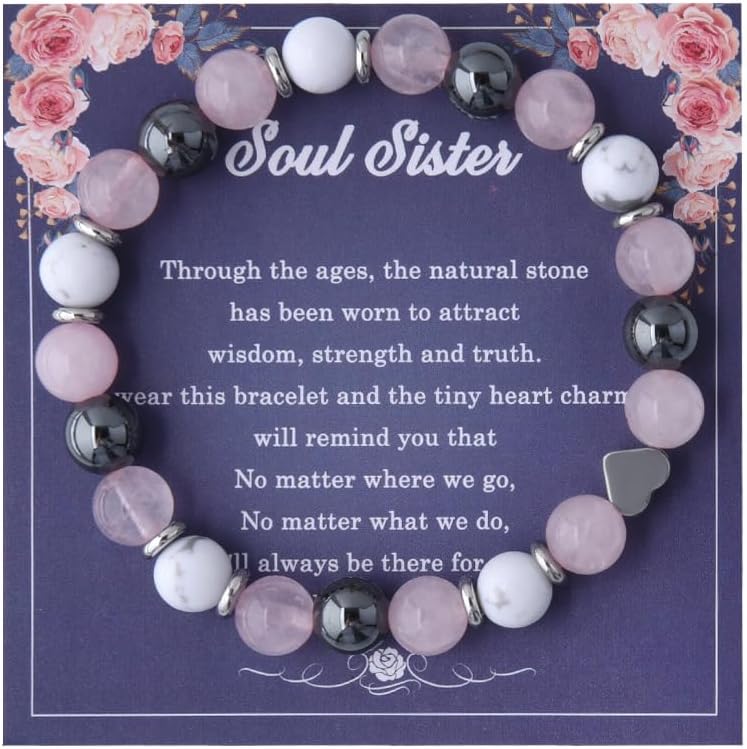 ShiQiao Spl Soul Sister Bracelet for Women Best Friends Birthday Graduation Gifts for Sister Natural Stone Bracelet Beads Bracelets for Bestie Sisters Gift for Women Purple Amethyst Bracelets - Image 8