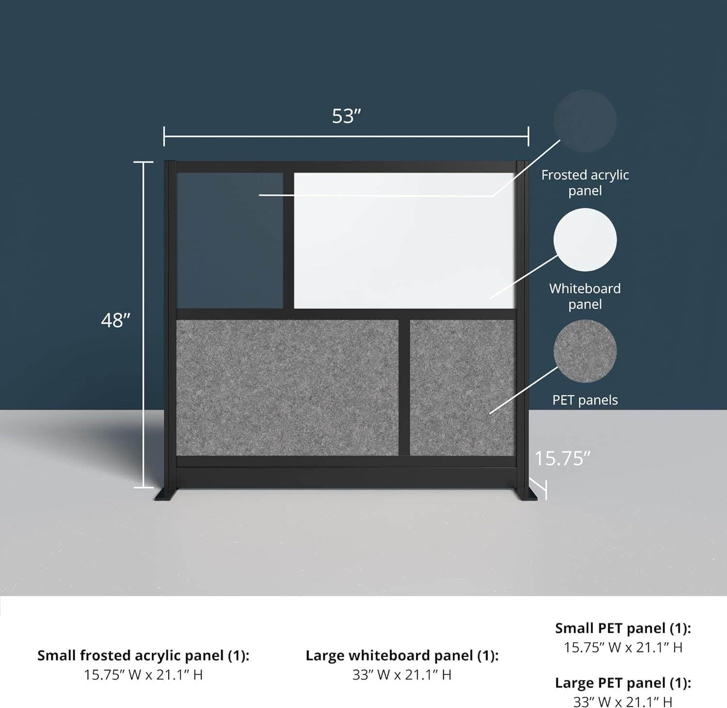 Workflow Modular Wall | Room Divider with Whiteboard, Sound-Dampening, & Frosted Acrylic Panels | Expandable Office Partition for Privacy & Productivity (53" x 48")
