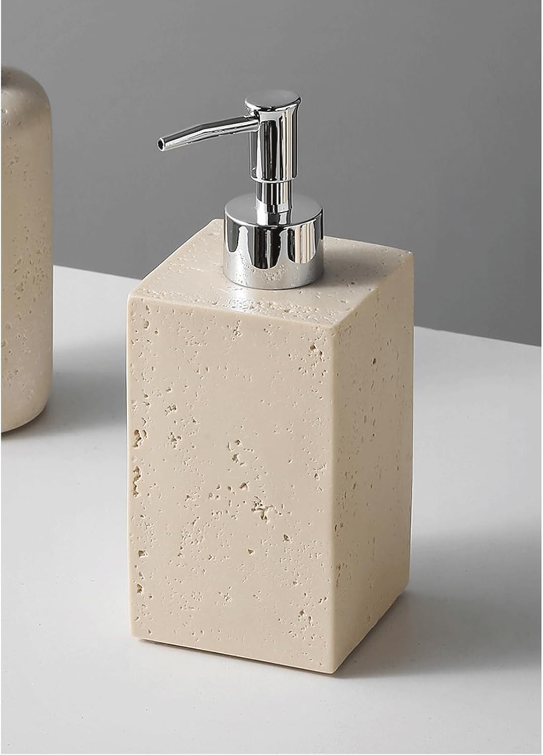 Soap Dispensing Beige Lotion Hand Soap Dispenser Set, 9.8 oz/14.8 oz Resin Soap Dispenser, Refillable Soap Bottle with Silver Pump, Liquid Shampoo Dispenser for Bathroom Decor New Home Essentials